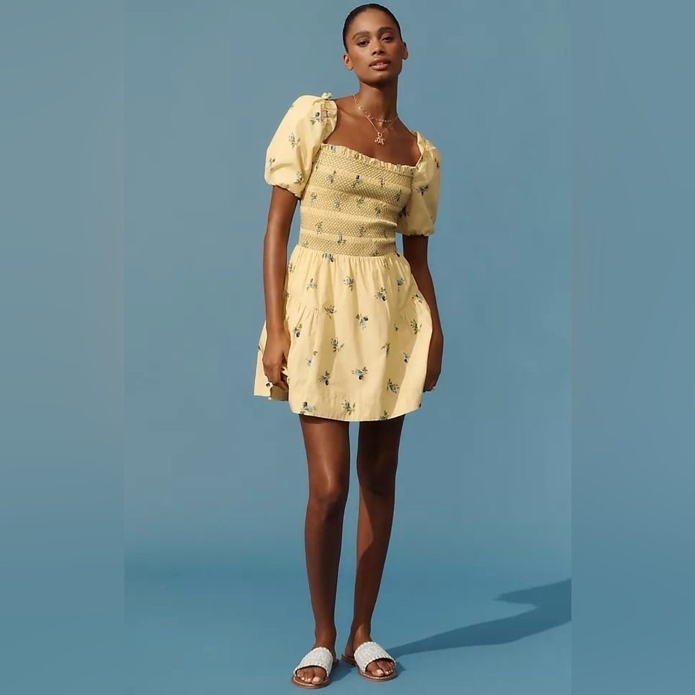 NWT By Anthropologie Puff-Sleeve Square-Neck
Smocked Mini Dress
